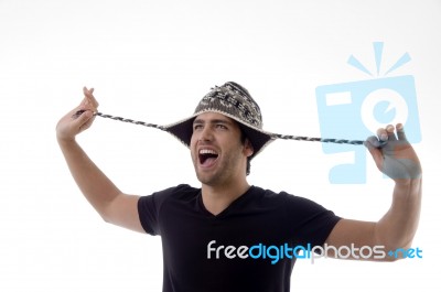 Young Male Wearing Woolen Cap Stock Photo