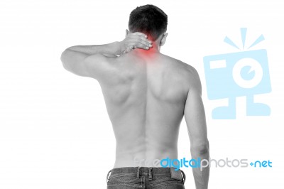 Young Man Having Neck Ache Stock Photo