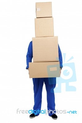 Young Man Holding Cardboard Box Stock Photo