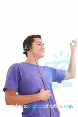 Young Man Listening Music Stock Photo