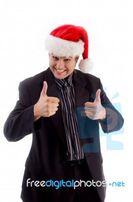 Young Man Wearing Christmas Hat Stock Photo