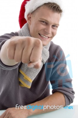 Young Man With Christmas Hat Stock Photo