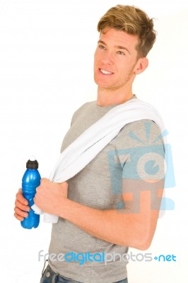 Young Man With Energy Drink Stock Photo