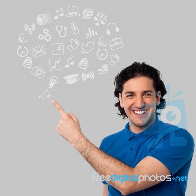 Young Man With Sketchy Icons Stock Photo