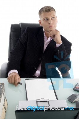 Young Manager Looking Upward Stock Photo