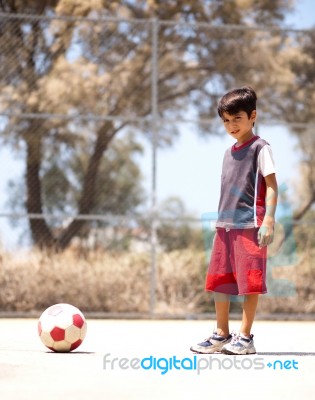 Young Player Ready To Play Soccer Stock Photo
