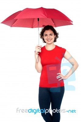Young Pretty Woman With An Umbrella Stock Photo