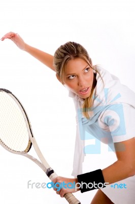 Young Tennis Player With Racket Stock Photo