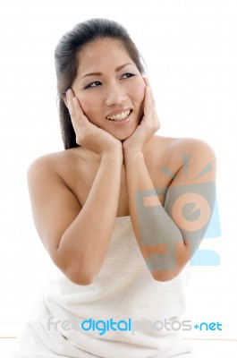Young Woman Posing In Towel Stock Photo