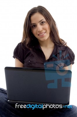 Young Woman With Laptop Stock Photo