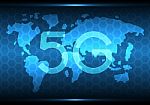 5g Technology Abstract World Map Hexagonal Background stock image