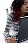African Girl With Laptop Stock Photo