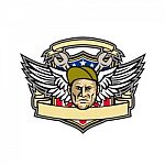 American Crew Chief Shield Mascot Stock Photo