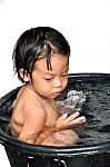 Asian Child Having Bathing Stock Photo