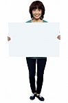 Asian Female Holding Blank Board Stock Photo