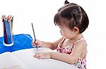 Asian Girl Drawing Picture Stock Photo