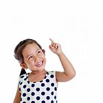 Asian Little Girl On White Background Stock Photo