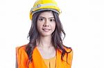Asian Woman Engineer Standing Stock Photo
