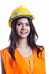 Asian Woman Engineer Standing Stock Photo
