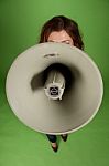 Attractive Female With Megaphone Stock Photo