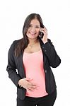 Attractive Hispanic Pregnant Businesswoman Stock Photo