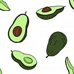 Avocado Seamless Pattern By Hand Drawing On White Backgrounds Stock Photo