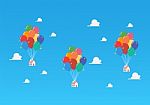 Balloon Houses On Blue Sky Stock Photo