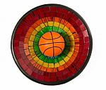 Basketball In Colorful Ceramic Glass Plate Isolated On White Bac Stock Photo