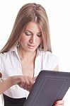 Beautiful lady using Tablet pc Stock Photo