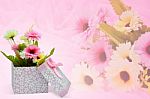 Beautiful Romantic Gift Box And Flower On Pink Background Stock Photo