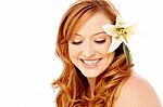 Beautiful Woman With Lily Flower Stock Photo