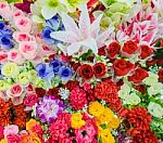 Beautyful Colorful Mixed Bouquet With Various Spring Flowers Stock Photo