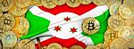 Bitcoins Gold Around Burundi  Flag And Pickaxe On The Left.3d Il Stock Photo