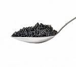 Black Caviar In Spoon Stock Photo
