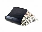Black Leather Wallet With Money Stock Photo