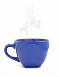 Blue Cup With Hot Drink On White Background Stock Photo