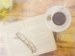 Blurring Smoke Book With Coffee On Vintage Style Stock Photo