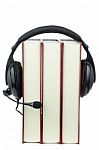 Books Wearing Headphone Stock Photo