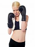 Boxer Girl In Fighting Pose Stock Photo