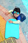 Boy With Swimming Accessories Stock Photo