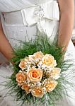 Bride Holding Wedding Rose Bouquet Stock Photo