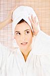 Brunette Woman With Towel Stock Photo