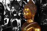 Buddha Statues , Face Of Gold Buddha, Thailand Stock Photo