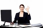 Business Is Great. Cheerful Corporate Woman Stock Photo