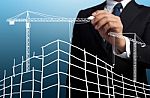 Business Man Drawing Construction Site Stock Photo