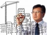 Business Man Drawing Construction Site Stock Photo