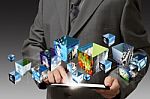 Business Man With Touch Pad Pc Stock Photo