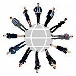 Business People Around The World Map Stock Photo