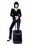 Business Woman And Suitcase Stock Photo