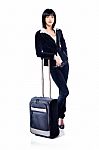 Business Woman And Suitcase Stock Photo